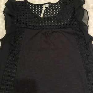 Lauren Conrad Black Eyelet and Ruffle Top- Size L